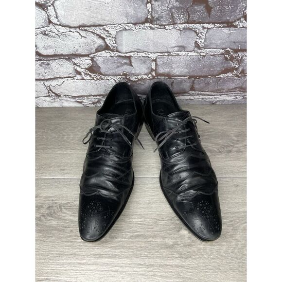 Kalena’s Black Leather Double Wingtip Lace Up Italy Dress Shoes Men 43EU/10M US - Picture 15 of 16